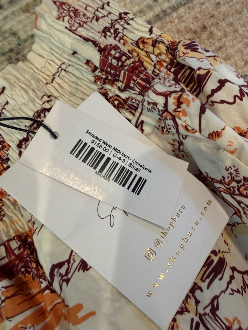 Buru Smocked Waist Midi Skirt Chinoiserie Print | NWT Size Small - Picture 2 of 3